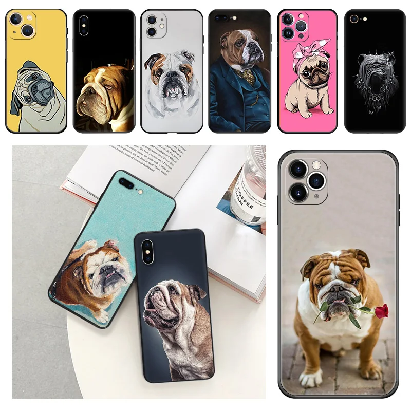 Phone Cases For iphone 15Pro XS Max 11 12 13 14 Pro 7 8 15 Plus Mini SE X XR Cute French English Bulldog Camera Protective Cover