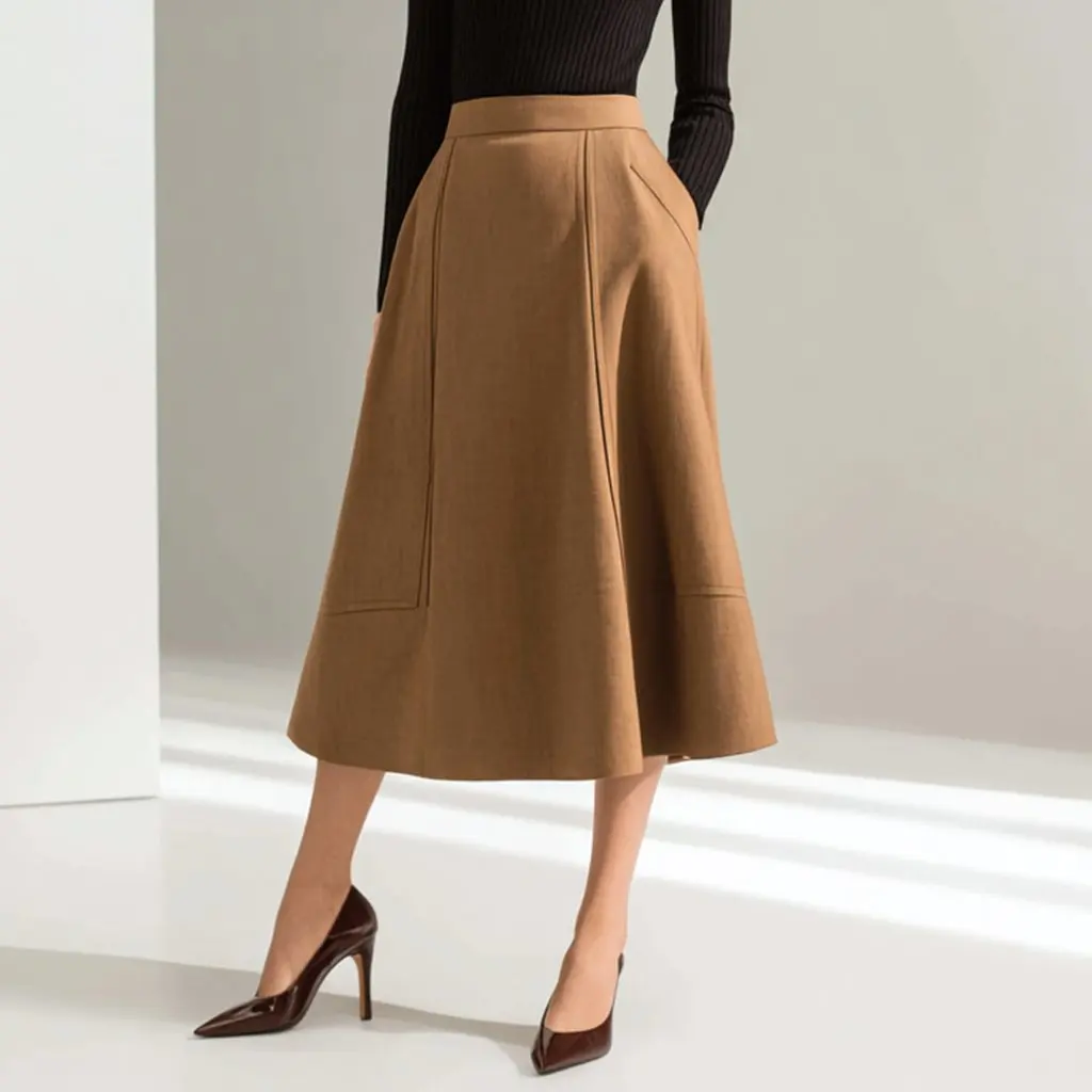 Casual meados de comprimento a linha saia solta ajuste cintura regular inverno moda roupas femininas elegante design simples