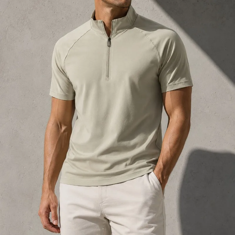 Men's Quarter Zip Golf Shirt Short Sleeve Stand Collar Athletic Polo Slim Fit Summer Casual Sports Training Running Outdoor Top