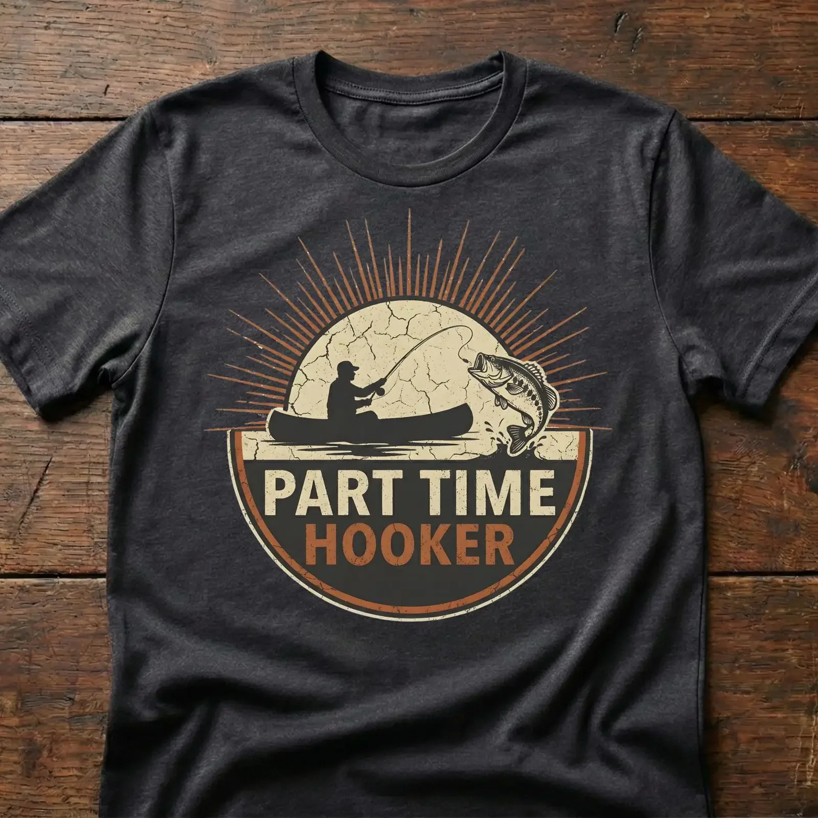 Funny Fishing T Shirt Part Time Hooker Fisherman  vintage Washed Casual streetwear Versatile Comfortable Soft graphic Stylish