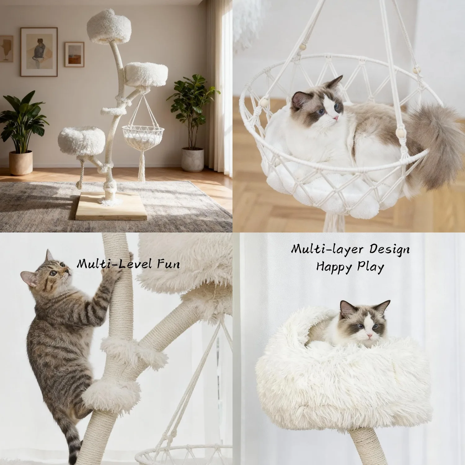 

70" Modern Multi-Level Cat Tree Tower for Indoor Cats, Cat Trees with Sisal Scratching Post, Luxury Cats Tower, Customized