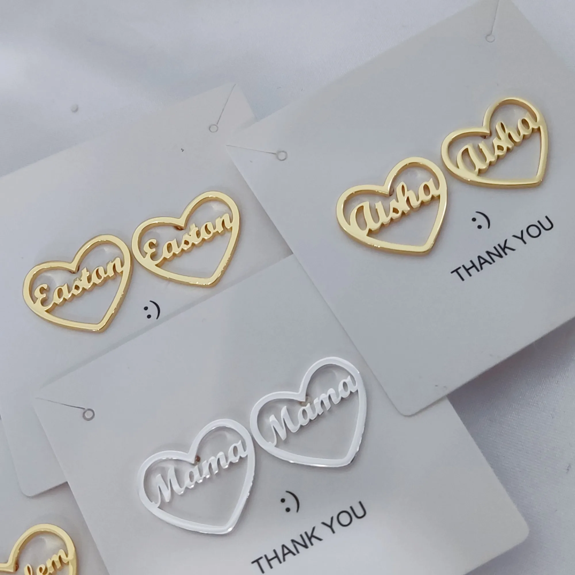 DUOYING-pendientes de corazón de identificación de bebé, aretes personalizados con nombre, perno prisionero de acero inoxidable, oro de 18K, regalo