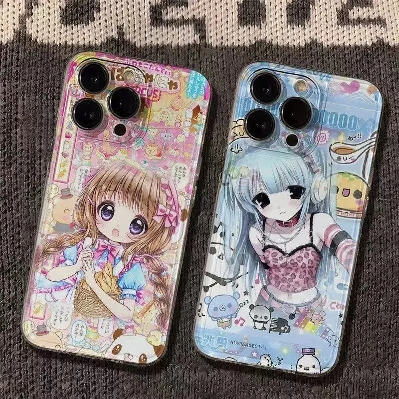 

Anime Cartoon Old-School Two Dimension Cute Girl Phone Case for iPhone 17 16 15 14 13 12 11 Pro Max Plus Air Transparent Cover