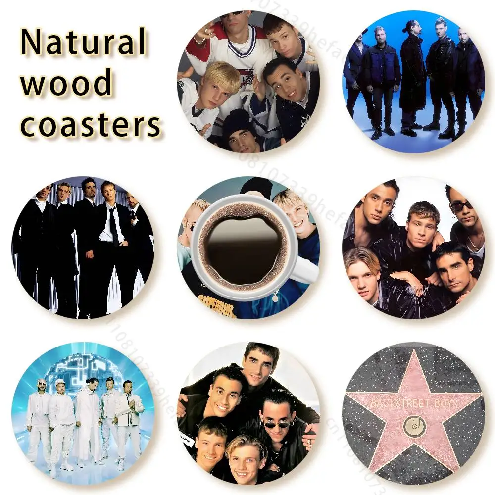 

B-Backstreet Boys BSB wooden anti-slip coasters, suitable for home office and living room decoration