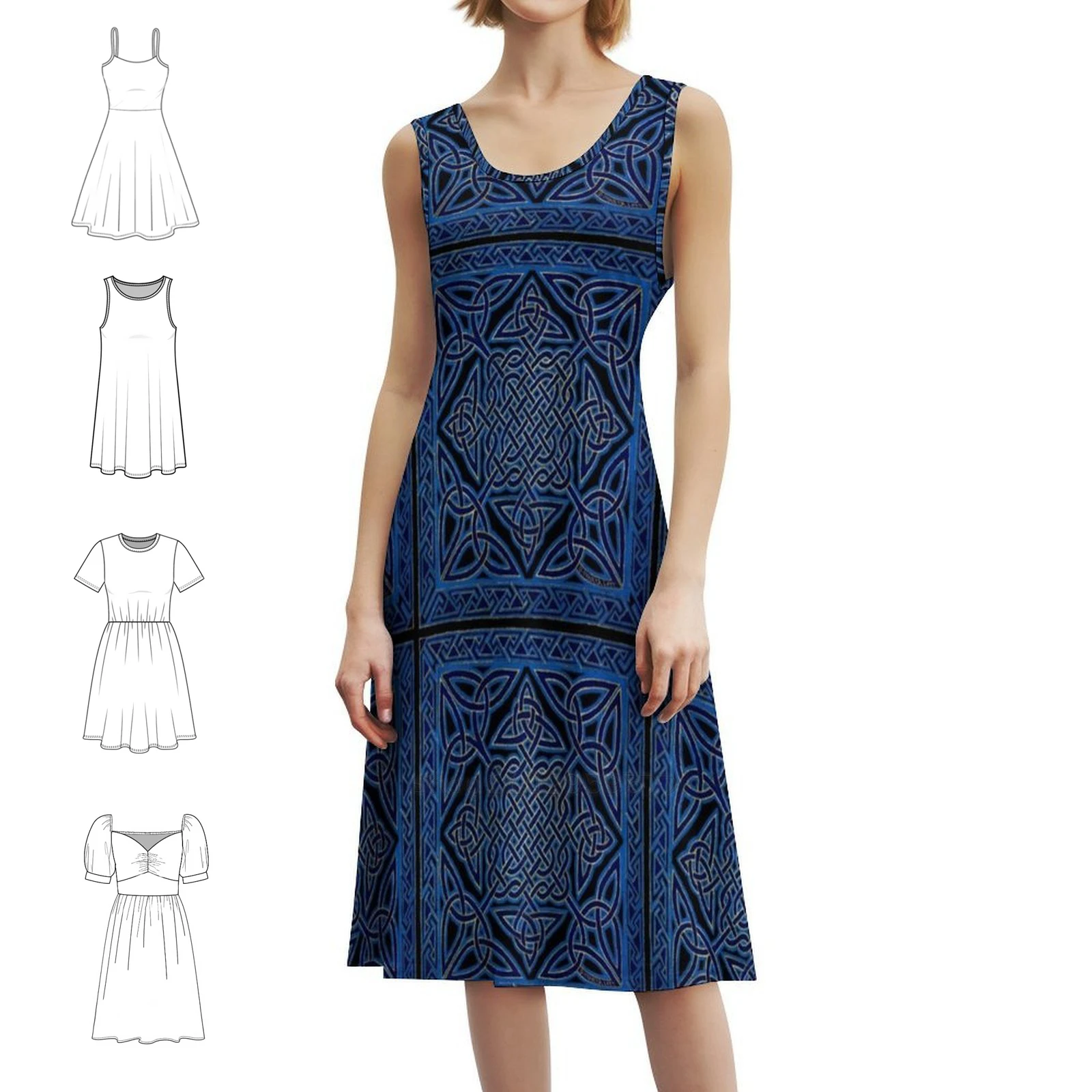 

Meditation Blue Bohemian Sleeveless Dress For Women Print Beach Party Dresses Australian Blue Black Gold Azure Key Dress
