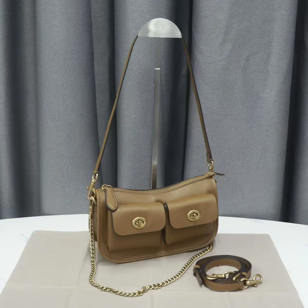 2026 New Multi-pocket Double-screw Buckle Bag Retro Wind Chain Underarm Genuine Leather Crossbody Shoulder Fashion