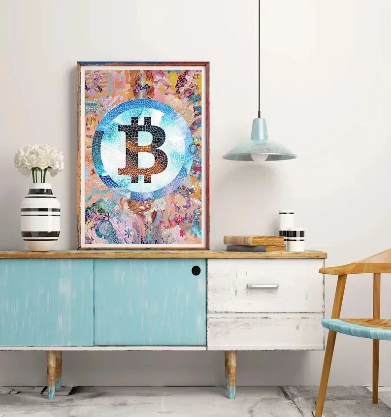 Neon Golden Bitcoin Poster Abstract Crypto Currency Canvas Painting Wall Art Pictures Modern Living Room Home Decor