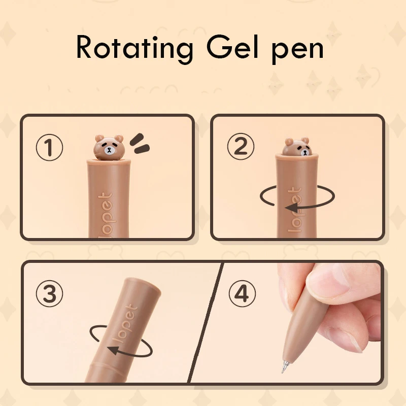 kawaii Lopet Gel Pen 4pc/Set Caneta Cartoon Rotating Rolling Ball Pens 0.5mm Fine Point Smooth Writing Quick Dry Stationery