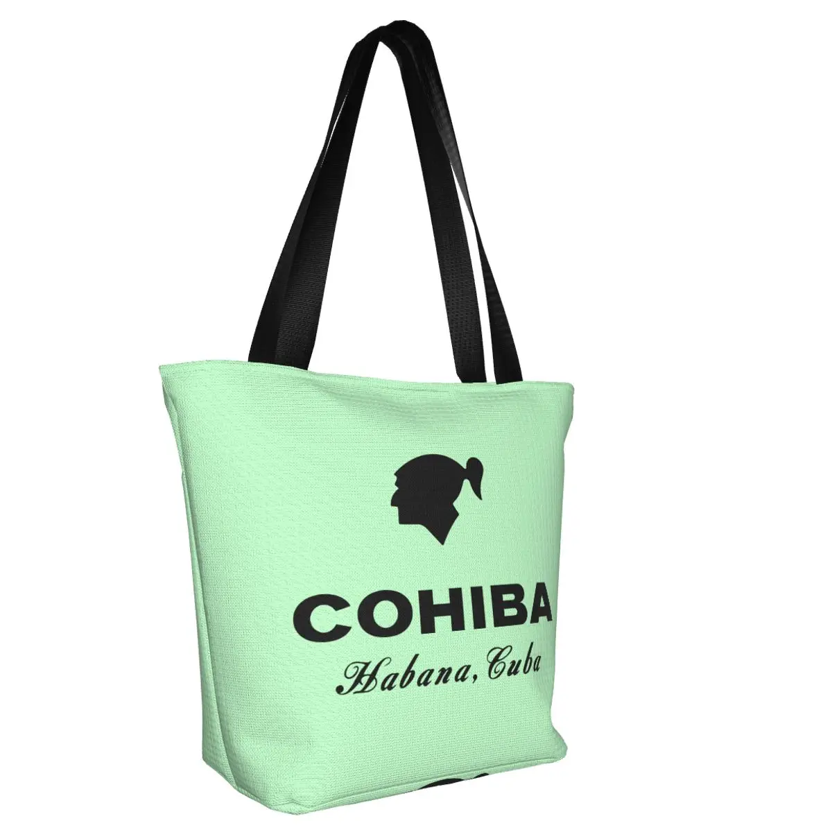 Recycling Cuban Cohiba Cigars Shopping Bag Women Canvas Shoulder Tote Bag Portable Groceries Shopper Bags