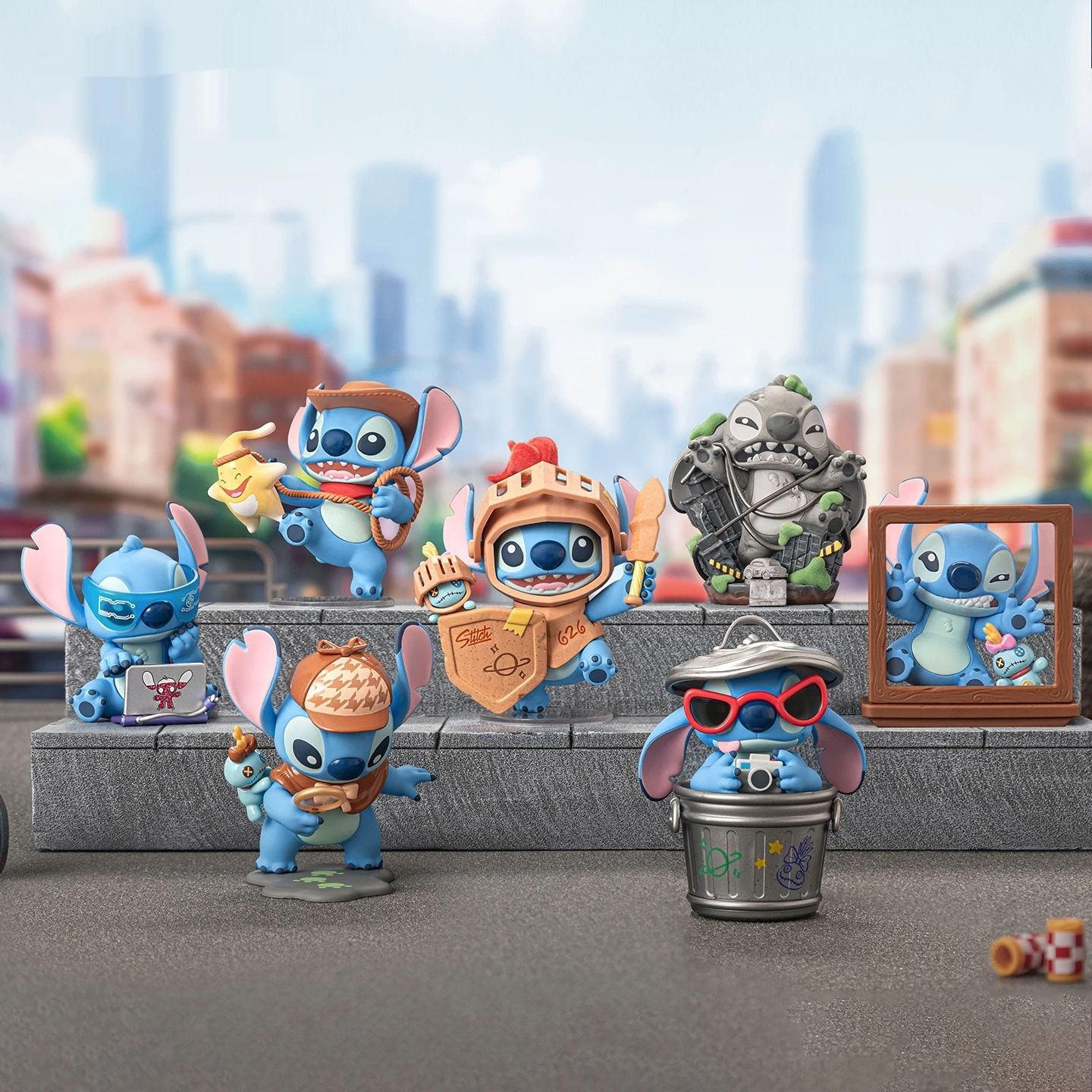 Boîte aveugle Disney Kawaii Stitch City Adventure Series, ornements de bureau, modèle tendance, jouets, cadeaux d'anniversaire pour enfants