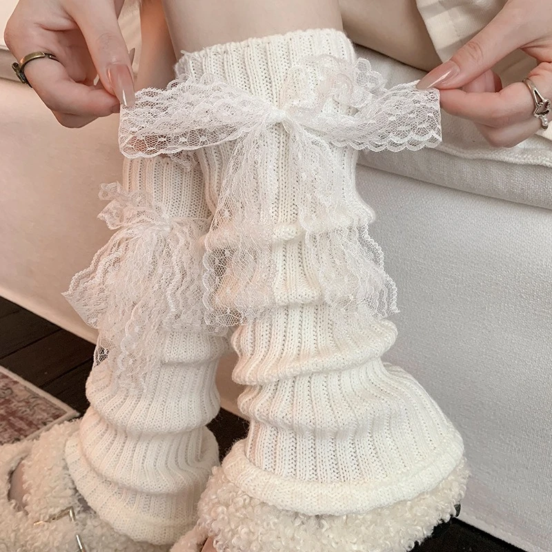 Hot البيع جوارب قطنية المرأة الربيع والخريف لوليتا كومة كومة الجوارب مقوس دانتيل الحلو الباليه نمط محبوك أنبوب طويل العجل