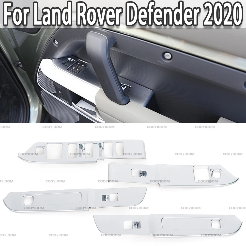 For Land Rover Defender 2020 For RHD Window Lift Switch Buttons Frame Cover Trim Silver Stickers ABS Car Accessories