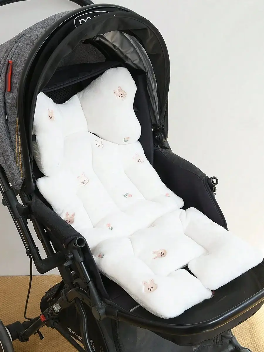 Baby Stroller Baby Plus Velvet Cushion Embroidery Four Seasons Universal Machine Washable Soft Thin Cushion Thick Cushion
