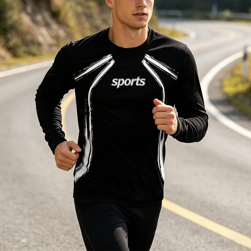 

Men's Running Cycling Casual T-shirt Outdoor Sports Breathable Quick-drying Long Sleeve Tops Fashion Simple Crew Neck T Shirts
