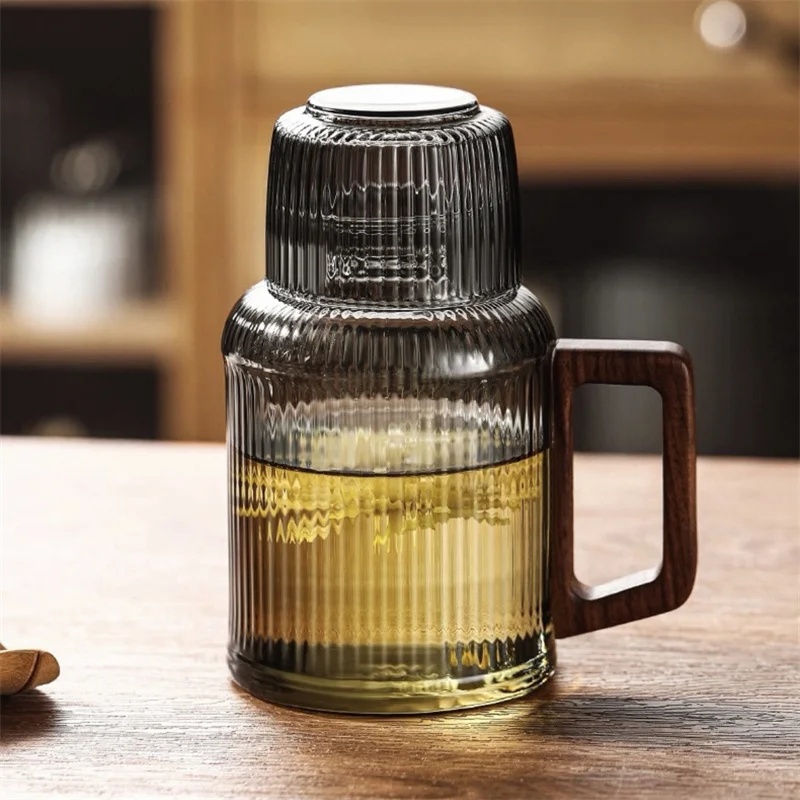

550 мл термостойкая стеклянная чашка для чая с вертикальной полосой и ручкой из орехового дерева, офисные чайные кружки с цветами, бытовой чайник для холодной воды
