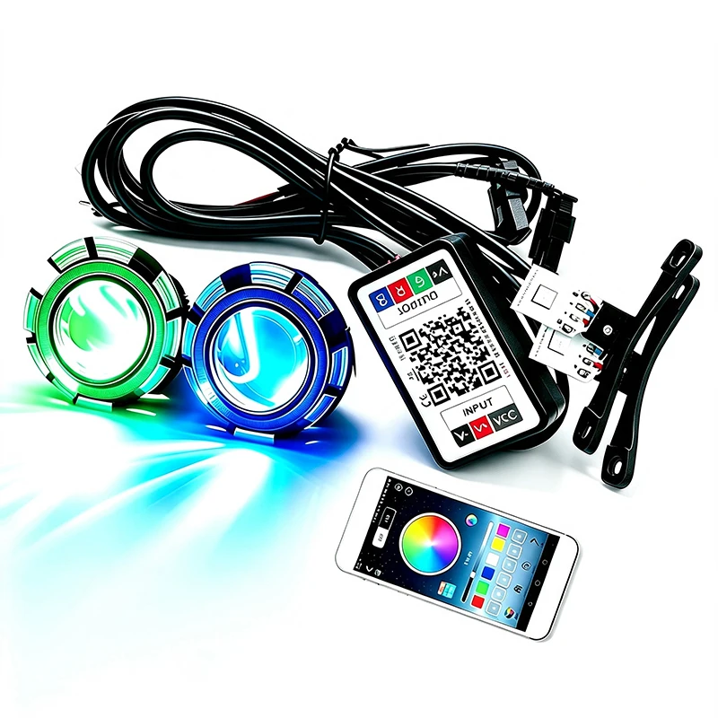 2PC 12V RGB 1 LED Car Devil Eye Demon Evil Eyes for 2.5inch Bi Xenon Projector Automotive Motorcycle Led Headlight APP Bluetooth