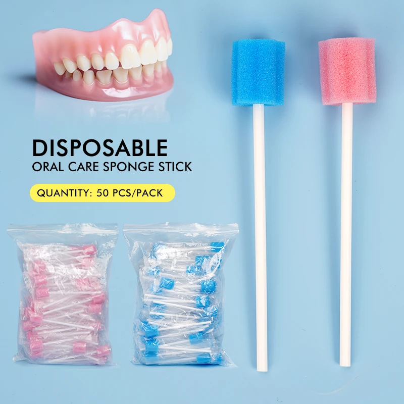 

50pcs/pack Disposable Oral Care Sponge Sticks Soft Absorbent Teeth Cleaning Sticks Portable Dental Hygiene Tool