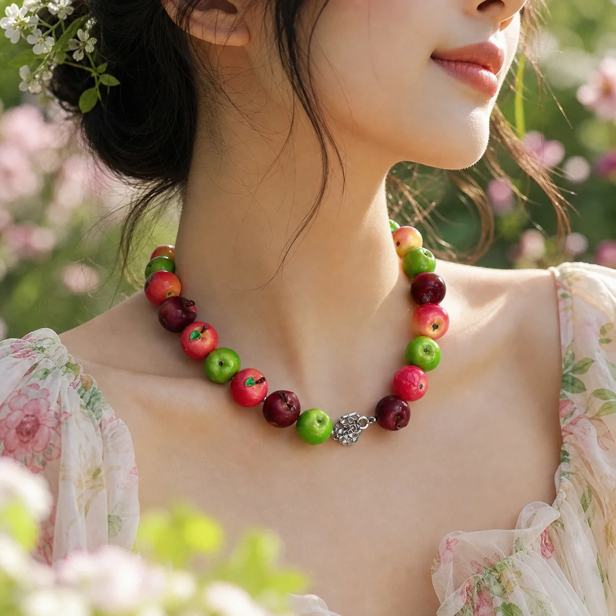 Layered Beads Fruit Necklace Colorful Beads Blueberries Multi Layer Choker Exaggerated Geometric Fruits Bracelet Spring/Summer