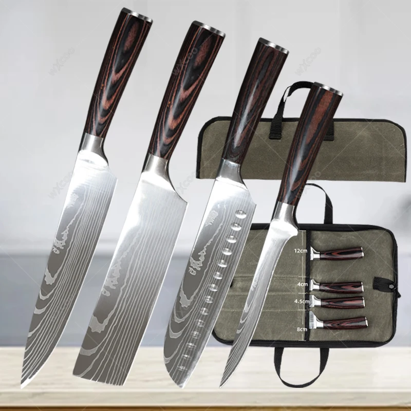 

1-5pcs Kitchen Knives Set Damascus Pattern Chef Knife Stainless Steel Boning Knife Japanese Santoku Knife with Storage Bag