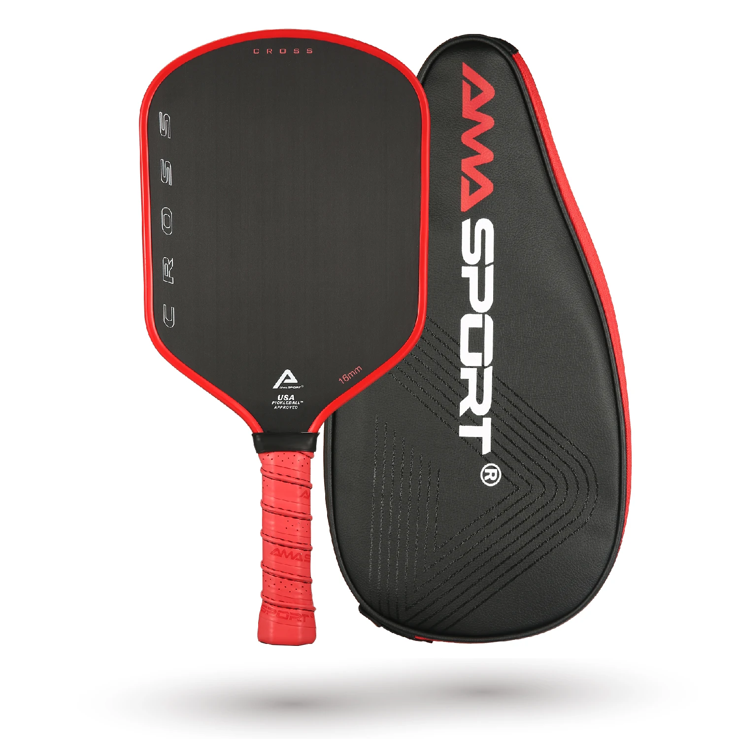 AMASPORT USAPA Approvel Pickleball Paddle with Cover Bag Broader Head Shape Textured Carbon Fiber Unibody Thermoformed Rackets