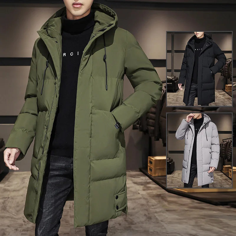 Men's Thickened Large Size Cotton Jacket M-8XL Mid-Length Down Filled Warm Winter Outerwear Loose Fit Hooded Coat
