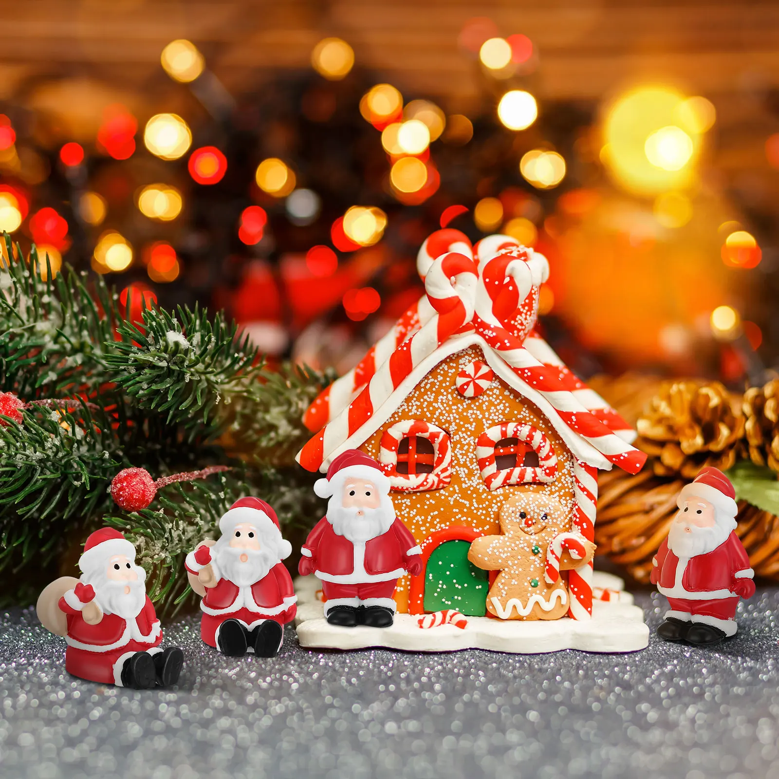 

10pcs Christmas Snowman Figurines Miniature Santa Claus Decor Xmas Mini Decorations For Bedroom Living Room Party Supplies Home