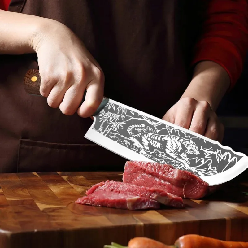 Utility Knife Cleaver Chicken Meat BBQ Slicing Steak Fish Fruit Knife Boning Butcher Knife Wood Handle Kitchen Knives Chef Tools