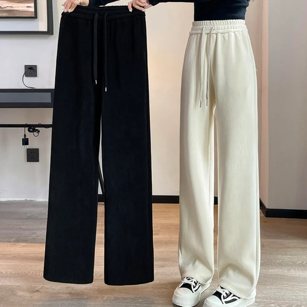 Pantalon européen en velours pour femmes, Slim, jambes larges, taille haute, drapé, jambe droite, Style sportif décontracté, nouvelle collection 2025