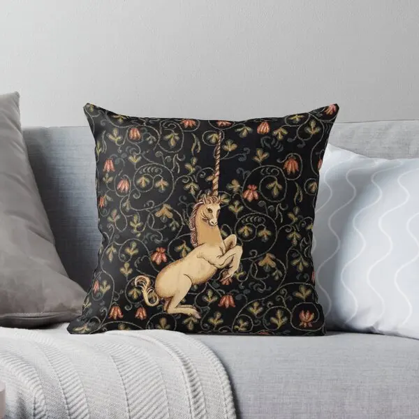 

Medieval Unicorn Midnight Floral Tapestr Printing Throw Pillow Cover Fashion Cushion Square Pillows not include One Side