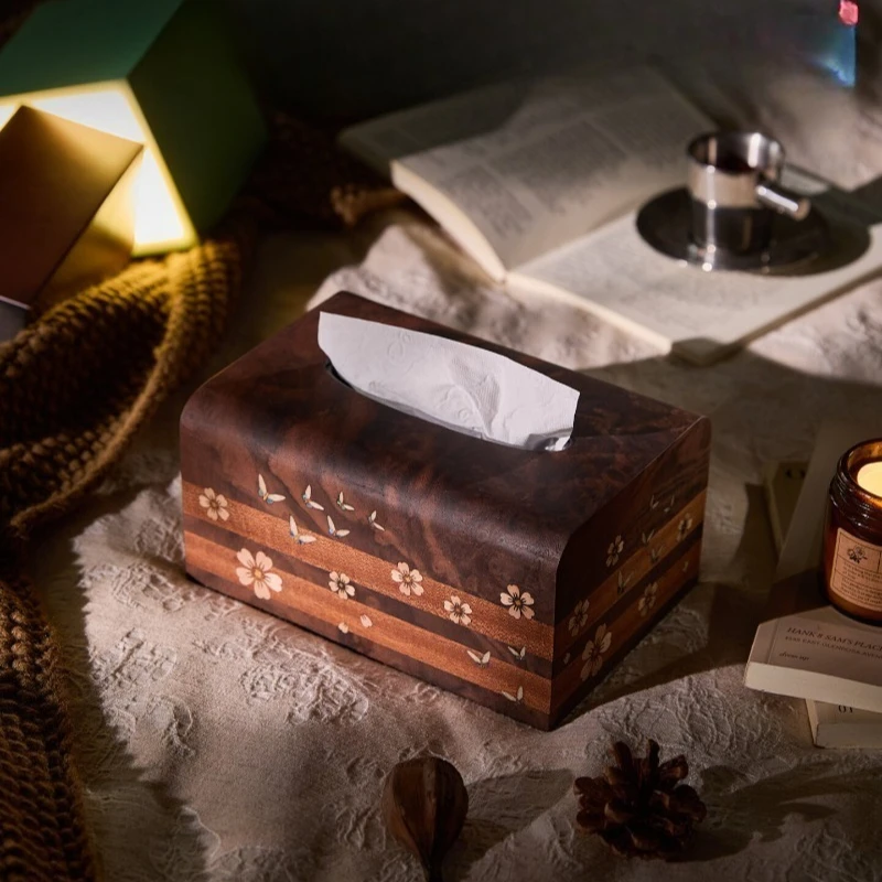 Tissue box, drawing paper box, wood, solid wood, parquet, ash, wood decoration, gifting, high-end retro