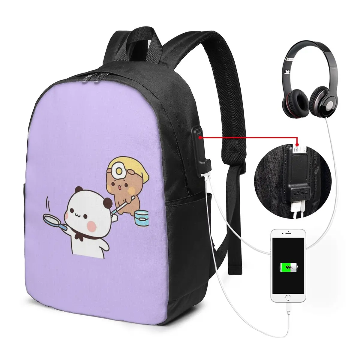 

Panda Bear Bubu And Dudu Backpack Travel Notebook Bag Computer College Student School Bag Laptop Shoulder Bags for Men Women