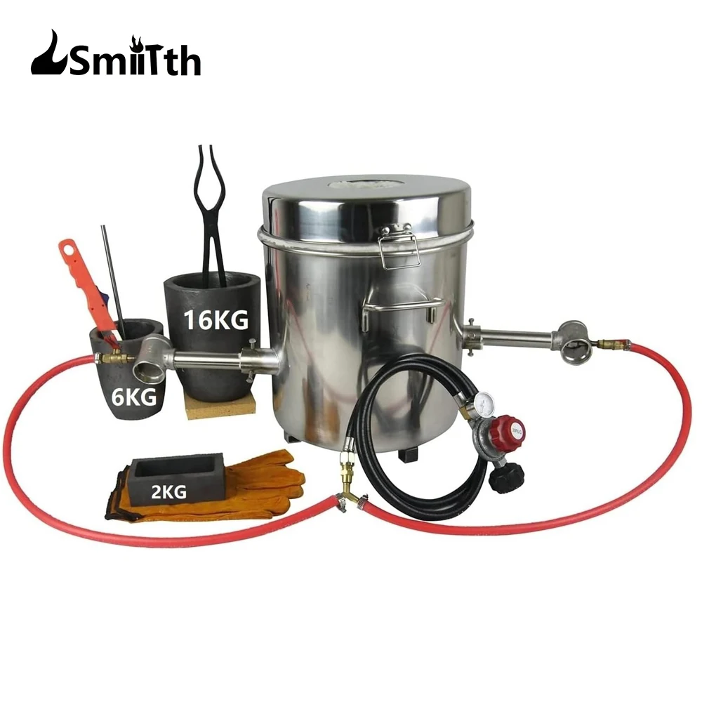 

LSMIITTH 16 KG Large Gas Metal Melting Furnace Kit 2642°F / 1450°C Propane Forge Dual Burner Foundry Home Kiln Casting Tools