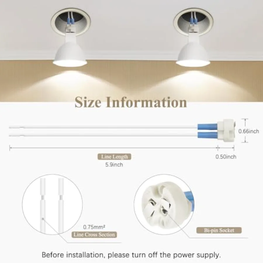 G4, GU5.3 Bi-Pin Ceramic Base Socket, MR16 Bulb Socket, MR11 Halogen Incandescent LED Bulb Holder Wire Connector, 5-Pack
