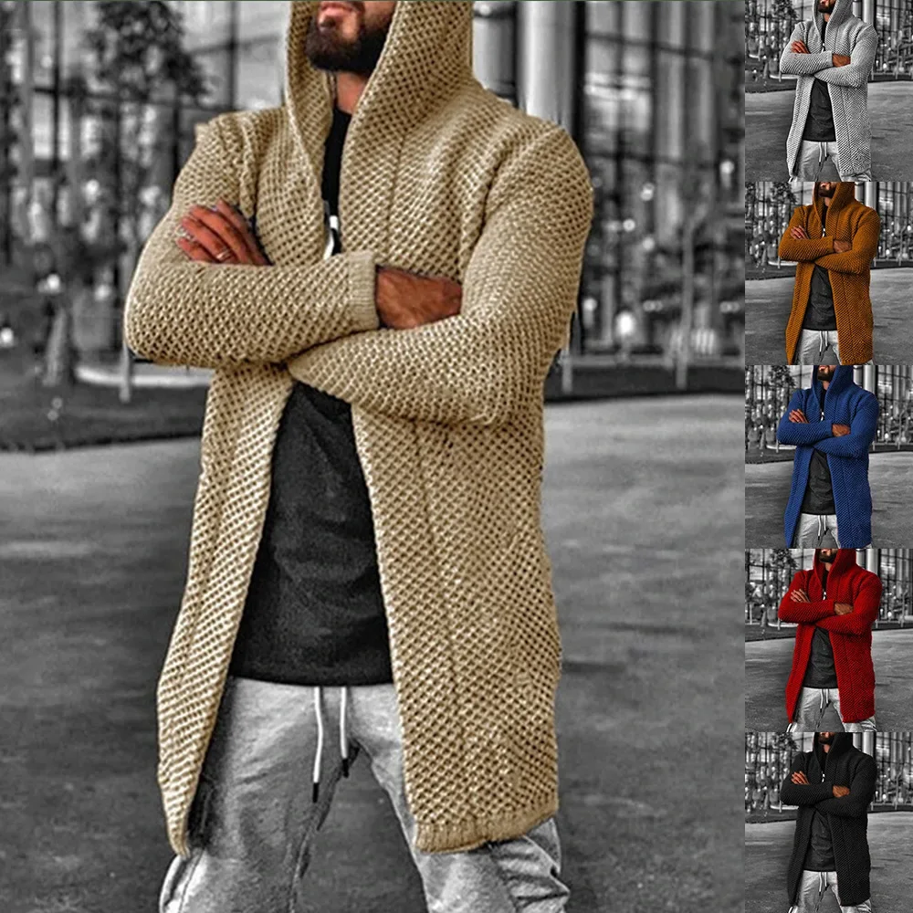 

2023 Autumn and Winter European and American Men's Cardigan Solid Color Hooded High Neck Sweater Coat Men's Sweater