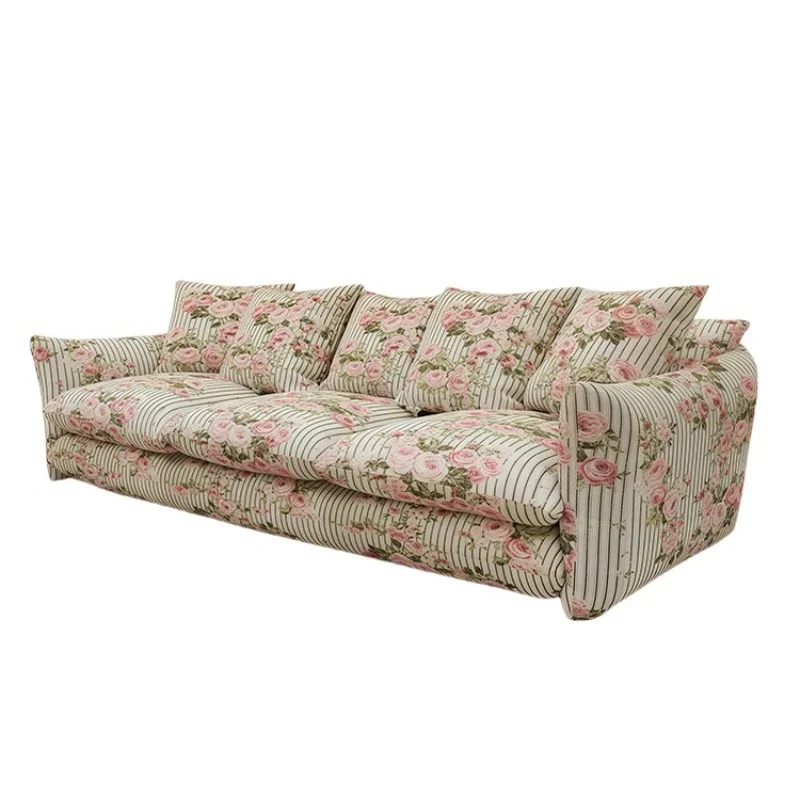 

French retro color American pastoral medieval bread single chair lazy wind straight row three sofa