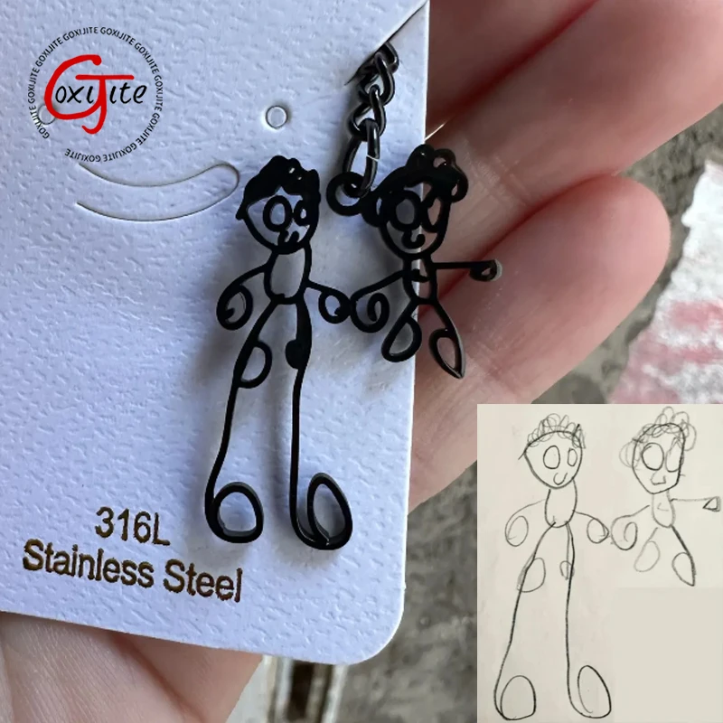 Goxijite Custom Kid's Hand-Painted Pendant Necklace Personalized Children's Drawing Stainless Steel Jewelry Gift for Children