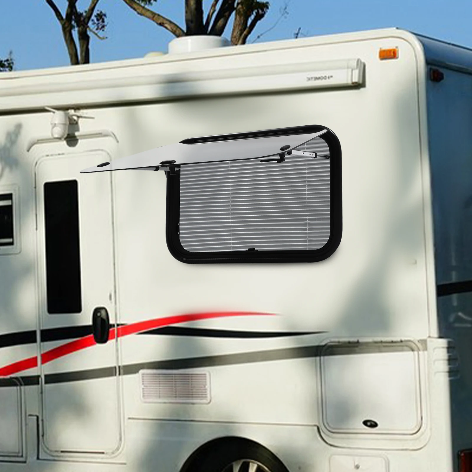 Jendela Dorong Sudut Membulat RV 75x50cm dari Aluminium Alloy dengan Kaca Tempered dan Layar, Bukaan 65 Derajat untuk Camper Van