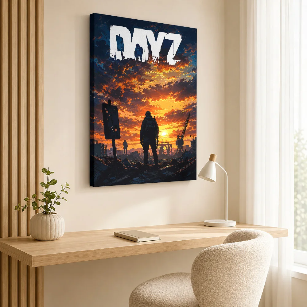 DayZ Survivor Among Sunset Ruins Canvas Poster Personalized Photo Warm Landscape Illustration Wall Art For Game Streaming Studio