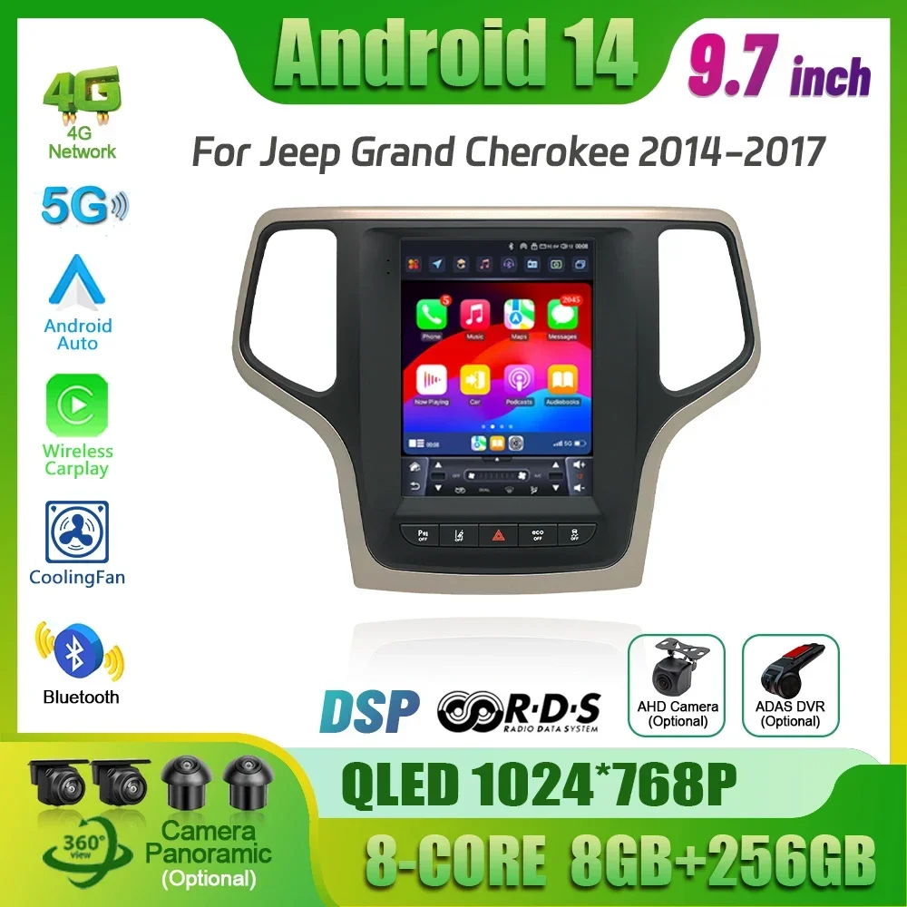 

9.7inch Android 14 Car Radio For Jeep Grand Cherokee 2014-2017 Stereo Multimedia 4G GPS Wireless BT Carplay Touch Screen Stereo