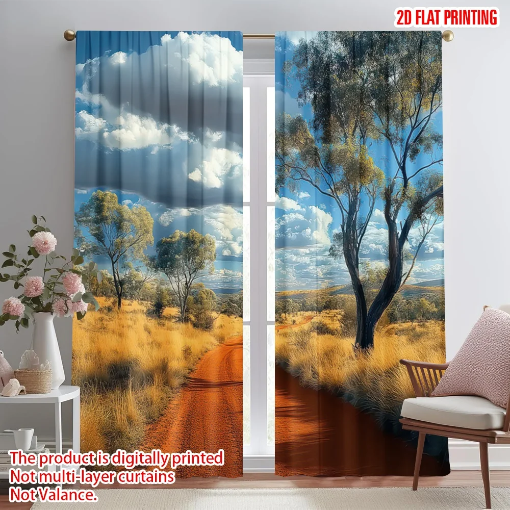 

2D flat printing 2pcs Window Drapes Sunny Desert Roadway Digital Printed Polyester Drapes Party Decorations for Outdoor and Home