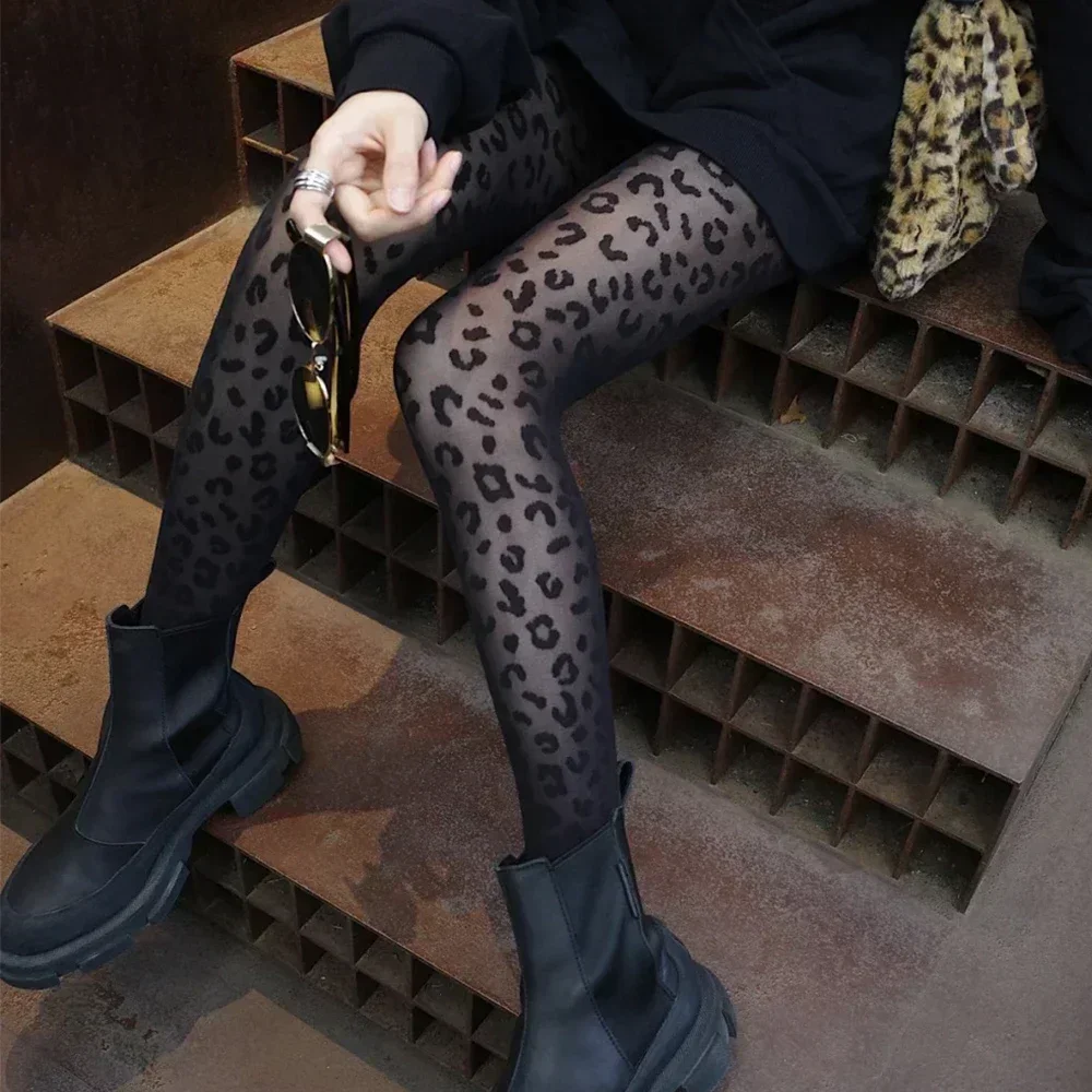 Sexy Leopard Silk Stockings Women Summer Thin Hosiery Fishnet Pantyhose Female Gothic Animal Pattern Tights Seamless Legging