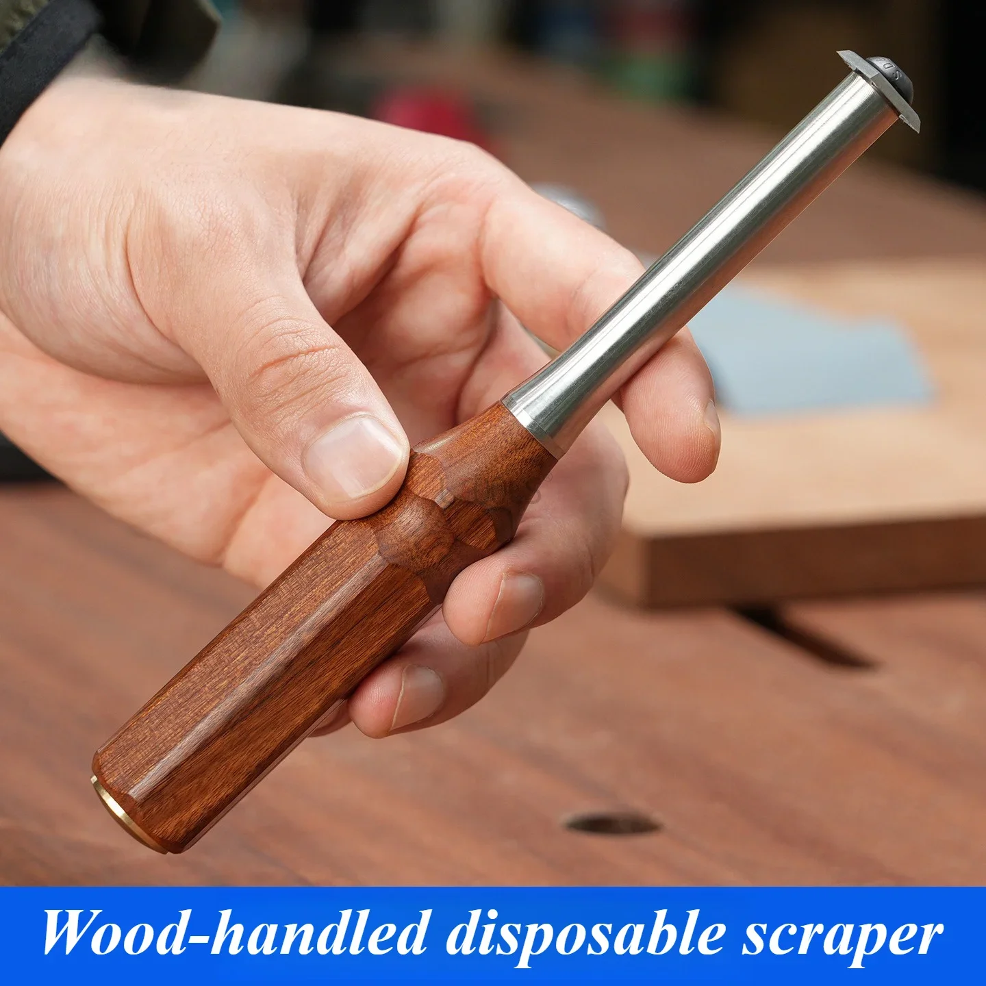 DMH-Carbide Insert Scraper with Rosewood Handle Woodworking Deburring & Glue Removal Tool Replaceable Hard Alloy Blade Wood Tool
