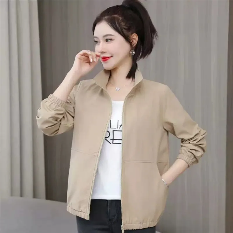 Fashion Windbreaker Female 2023 Spring Autumn New Korean Casual Stand Collar Zipper Tooling Jacket Ladies Loose Outerwear H2728