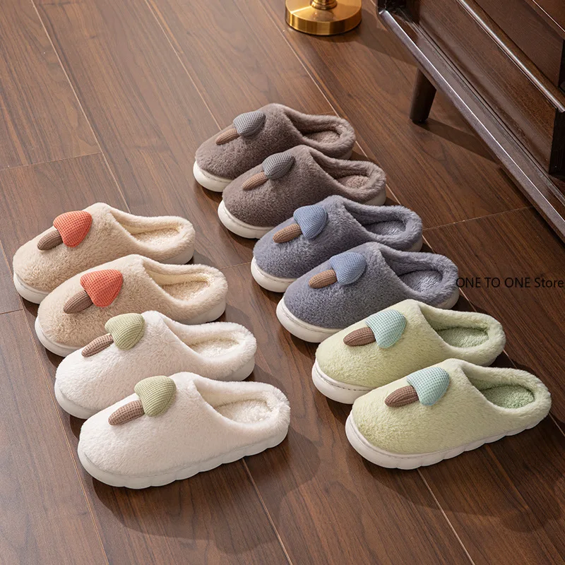 

Thick Sole Home Indoor Outside Men and Women Couples Winter Household Warm Fluffy Slippers Fashion Plush Cotton Shoes Ladies