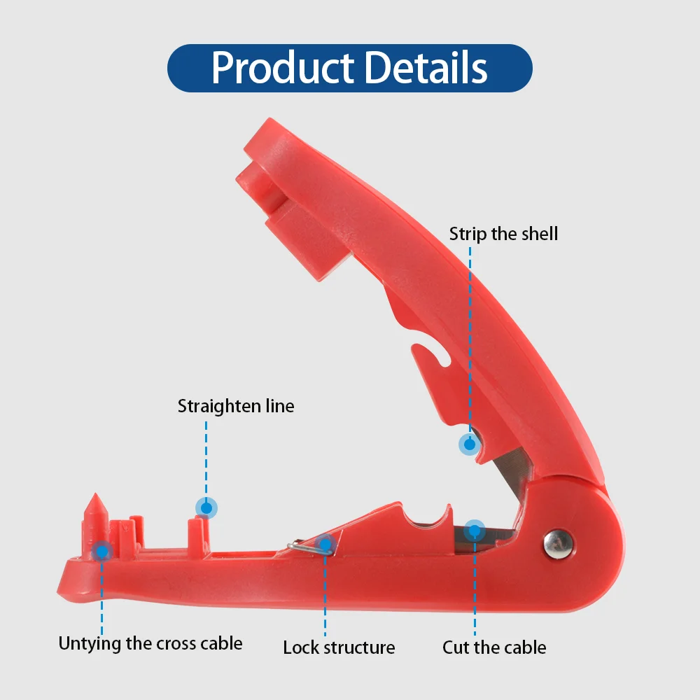 4‑in‑1 Ethernet Cable Combing Straightening Tool, RJ45 LAN Cable Stripping Cutting Hand Tool for Cat5e Cat6 STP UTP