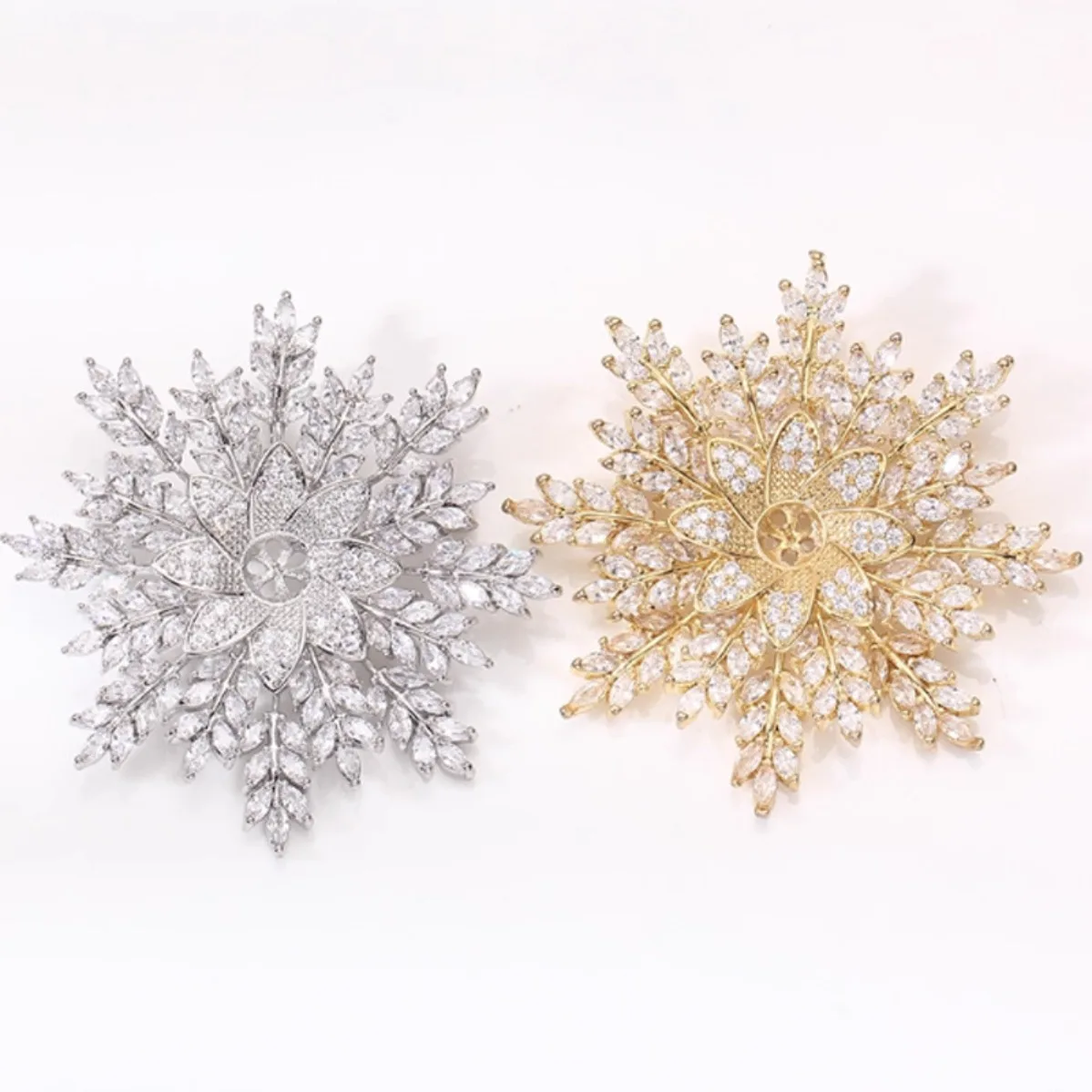Brass Gold Plated Double Layer Snowflake Brooch Blank, Luxury Elegant DIY Freshwater Pearl Corsage Accessory