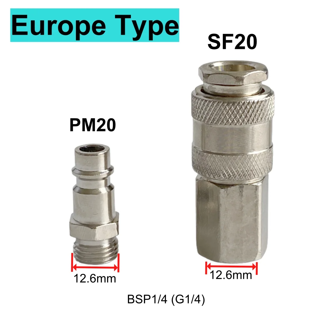 EU Standard SF20 PF20 SM20 PM20 Europe Type Pneumatic Quick Fitting Coupler Connector With BSP1/4 G1/4 DN8 For Air Compressor