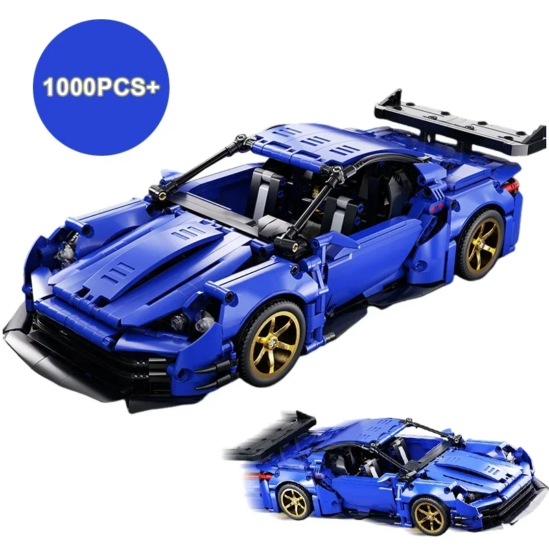 Creative Technical Racing Vehical Building Blocks 1000pcs Blue Supercar Model MOC Style Assembly Bricks Desktop Collectible Gift