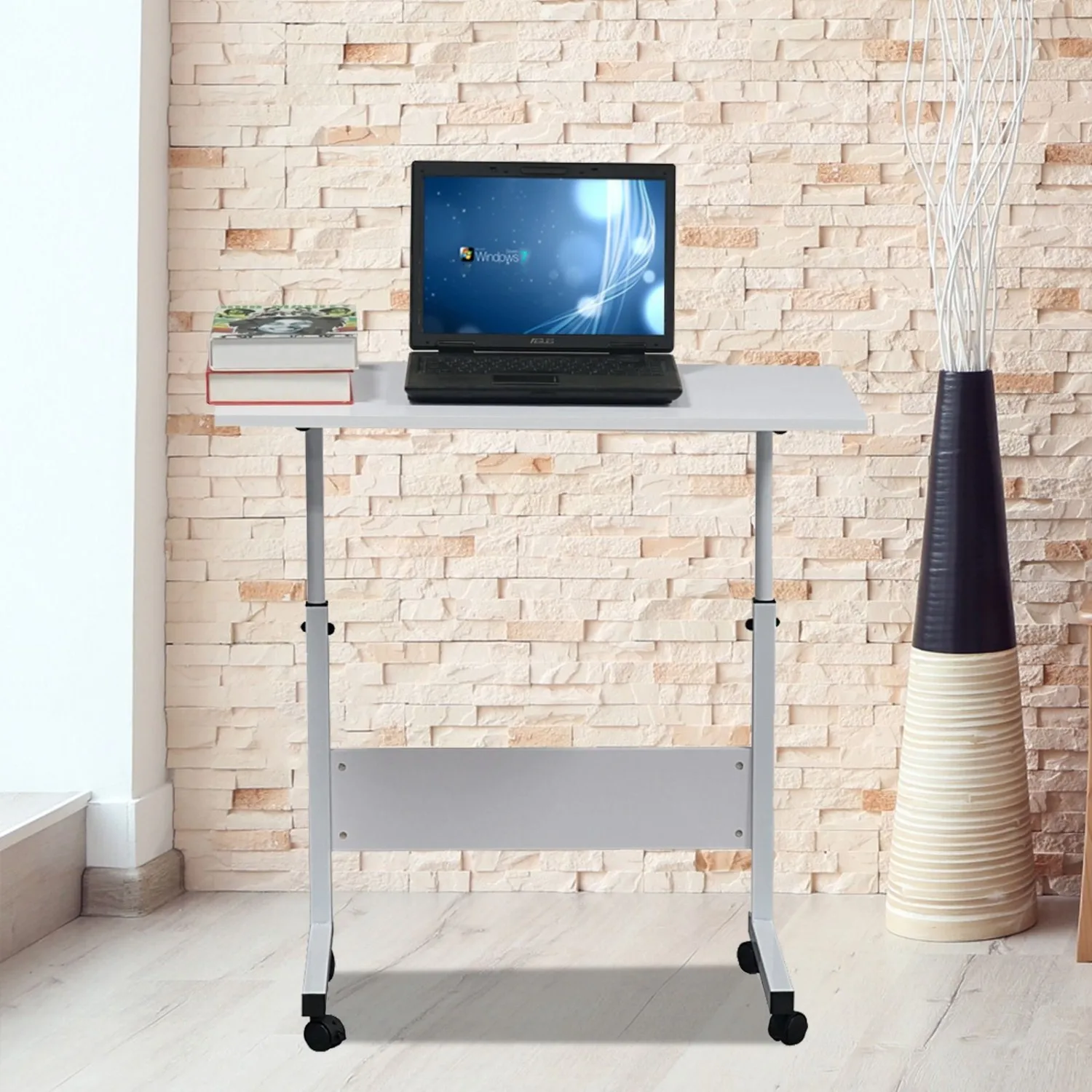 Portable Multi-Purpose Small Side Table with Wheels, Mobile Laptop Desk with Compact Shelf, Room Divider for Office and Home Use
