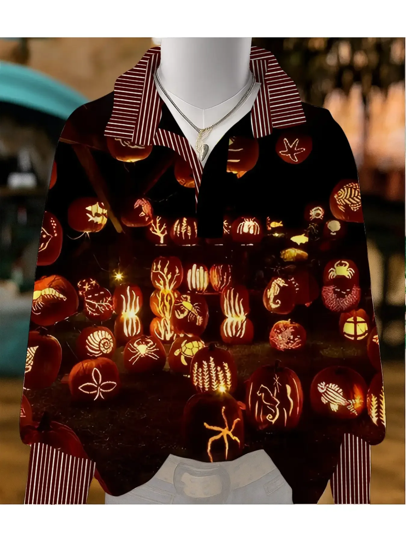 Women's striped shirt with multi-color striped collar and Lotus leaf, lotus pattern top